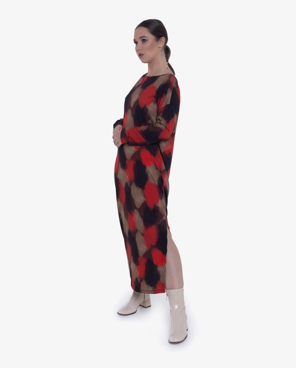 Cuplé VESTIDO ASIMÉTRICO PUNTO ACUARELA ROJO Solo hoy