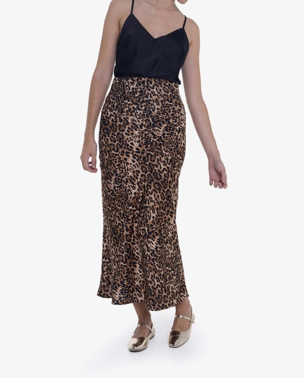 Cuplé FALDA MIDI CON ESTAMPADO DE LEOPARDO Grandes descuentos