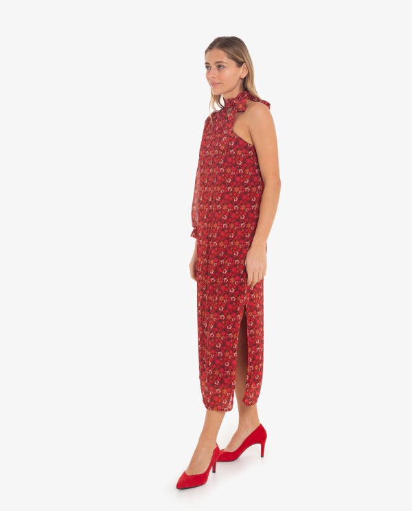 Cuplé VESTIDO MIDI ASIMÉTRICO DE GASA CON ESTAMPADO FLORAL Y UNA MANGA Oferta exclusiva