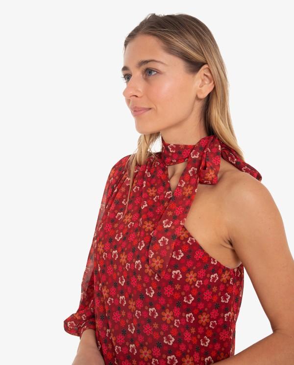 Cuplé VESTIDO MIDI ASIMÉTRICO DE GASA CON ESTAMPADO FLORAL Y UNA MANGA Oferta exclusiva