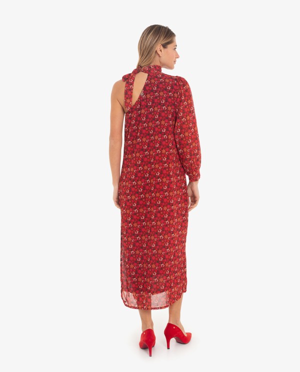 Cuplé VESTIDO MIDI ASIMÉTRICO DE GASA CON ESTAMPADO FLORAL Y UNA MANGA Oferta exclusiva