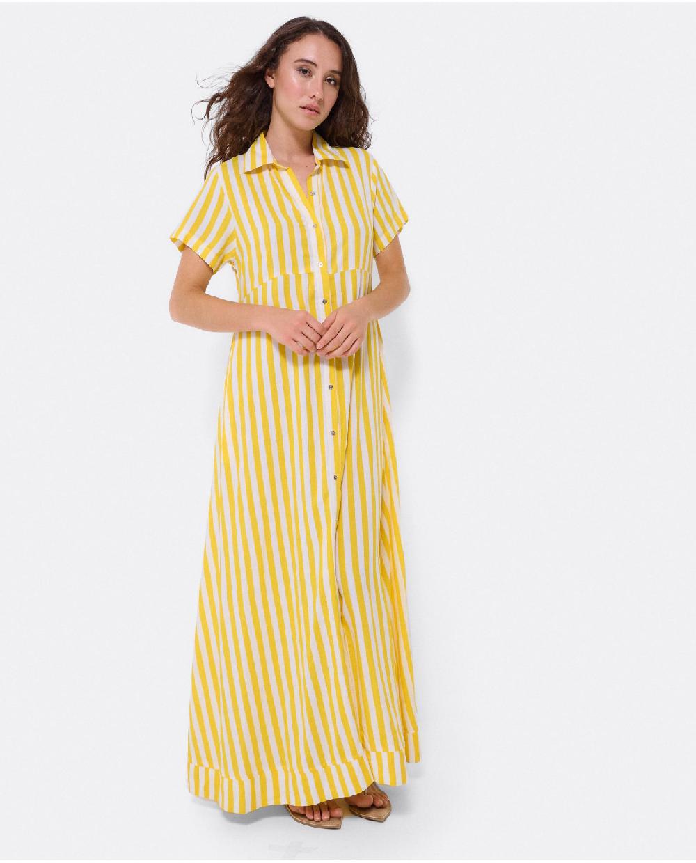 Cuplé VESTIDO CAMISERO LARGO VISCOSA AMARILLO Grandes ahorros