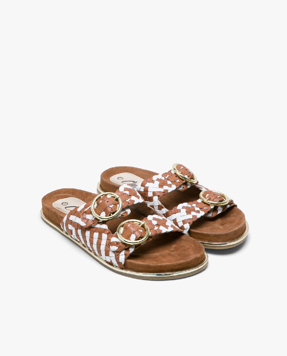 Cuplé SANDALIA BIO HEBILLAS PIEL TRENZADA MARRON Gran oferta