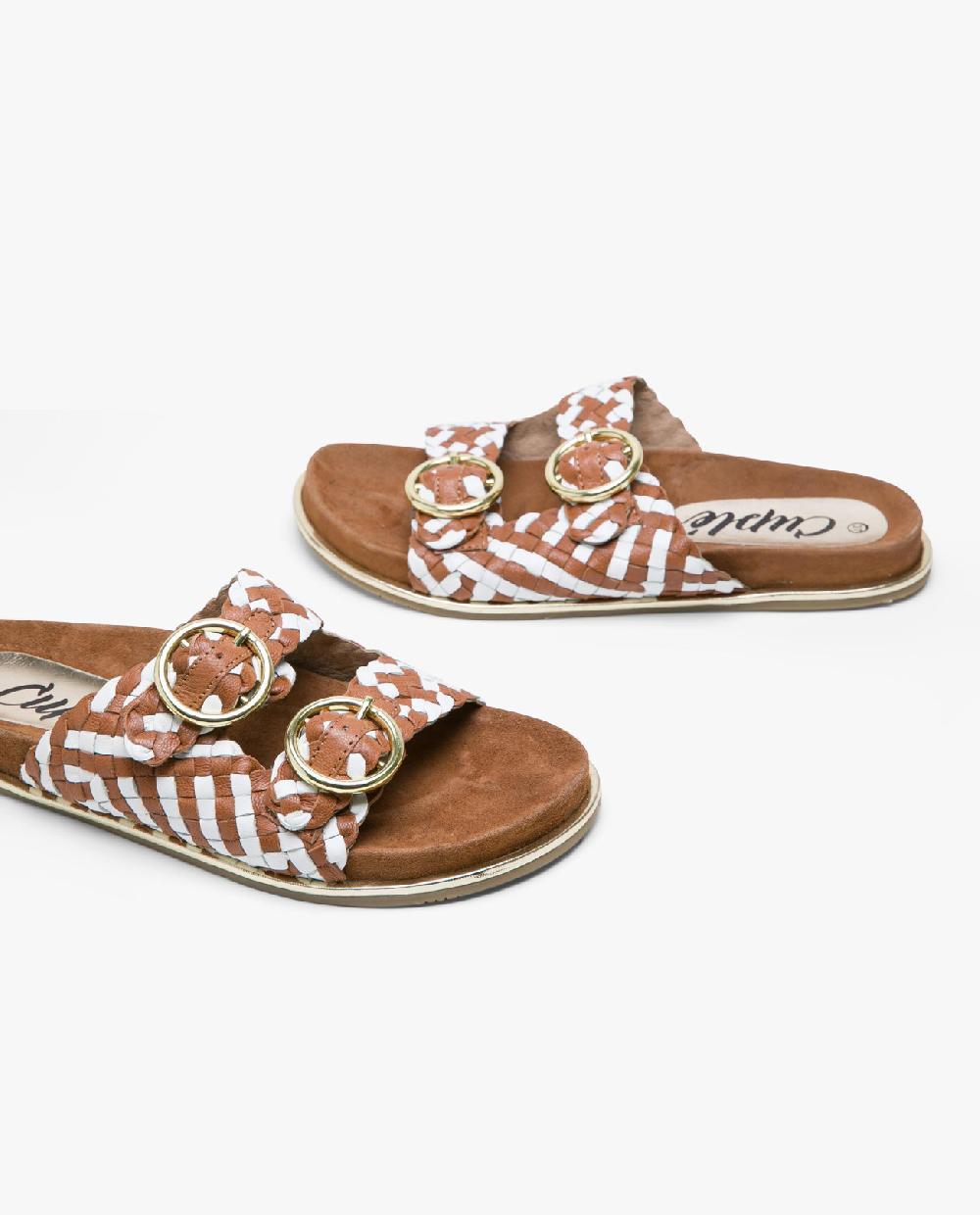 Cuplé SANDALIA BIO HEBILLAS PIEL TRENZADA MARRON Gran oferta