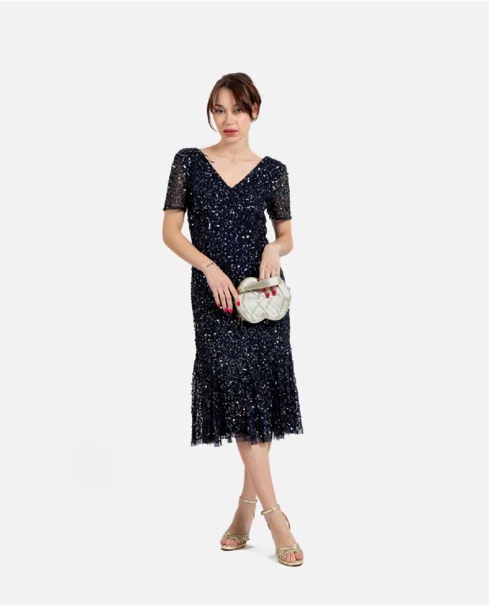 Cuplé VESTIDO MIDI VOLANTE LENTEJUELAS MARINO Los más vendidos