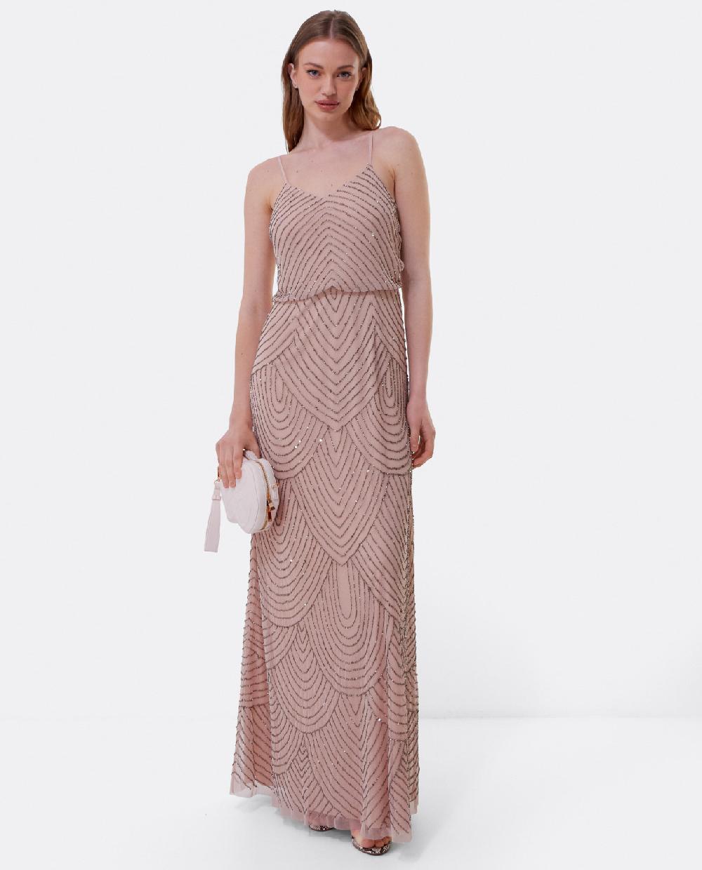 Cuplé VESTIDO LARGO TIRANTES LENTEJUELAS ROSA