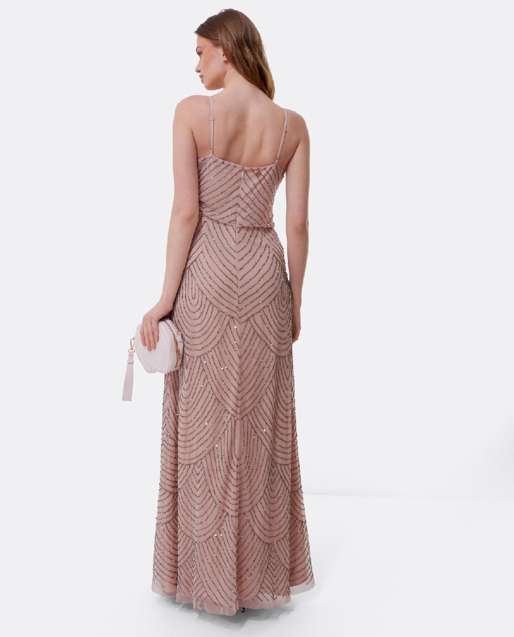 Cuplé VESTIDO LARGO TIRANTES LENTEJUELAS ROSA Ventas relámpago