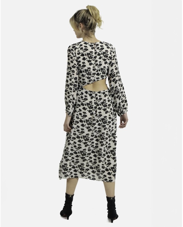Cuplé VESTIDO CUT OUT CREP ESTAMPADO FLORES BLANCO NEGRO Descuento
