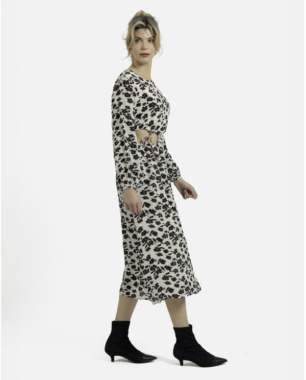 Cuplé VESTIDO CUT OUT CREP ESTAMPADO FLORES BLANCO NEGRO Descuento