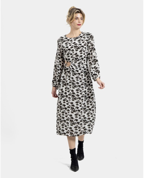 Cuplé VESTIDO CUT OUT CREP ESTAMPADO FLORES BLANCO NEGRO Descuento