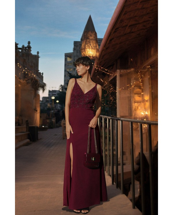 Cuplé MAXIVESTIDO TIRANTES GASA BURDEOS Tienda