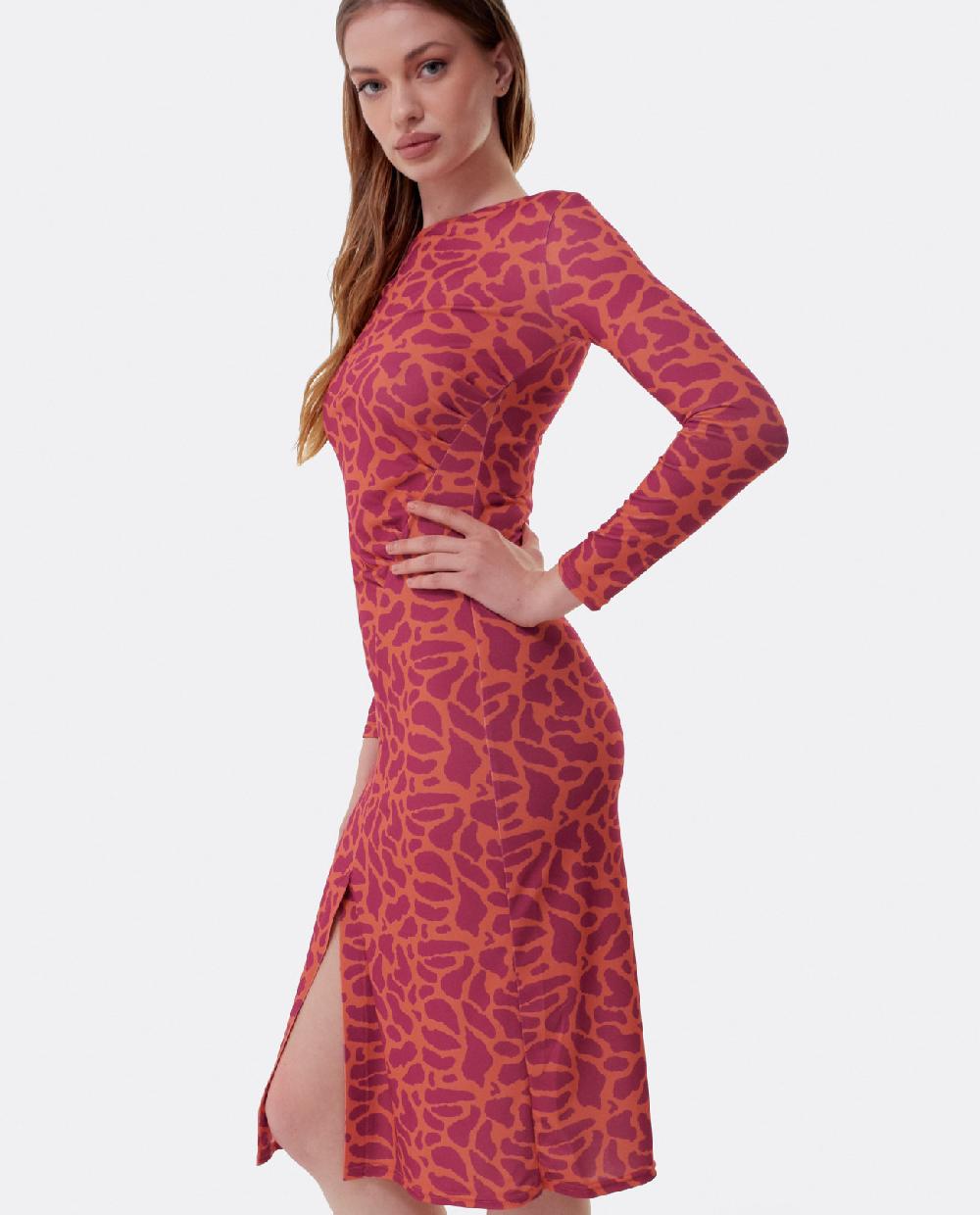 Cuplé VESTIDO MIDI FRUNCIDO PUNTO ESTAMPADO JIRAFA Rebajas online