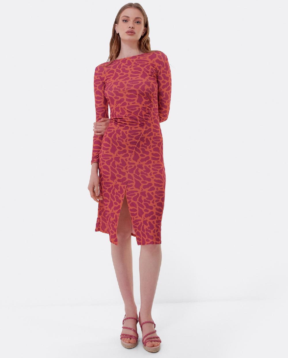 Cuplé VESTIDO MIDI FRUNCIDO PUNTO ESTAMPADO JIRAFA Rebajas online