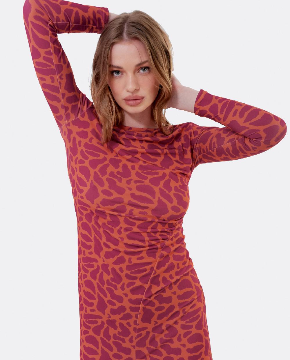 Cuplé VESTIDO MIDI FRUNCIDO PUNTO ESTAMPADO JIRAFA Rebajas online