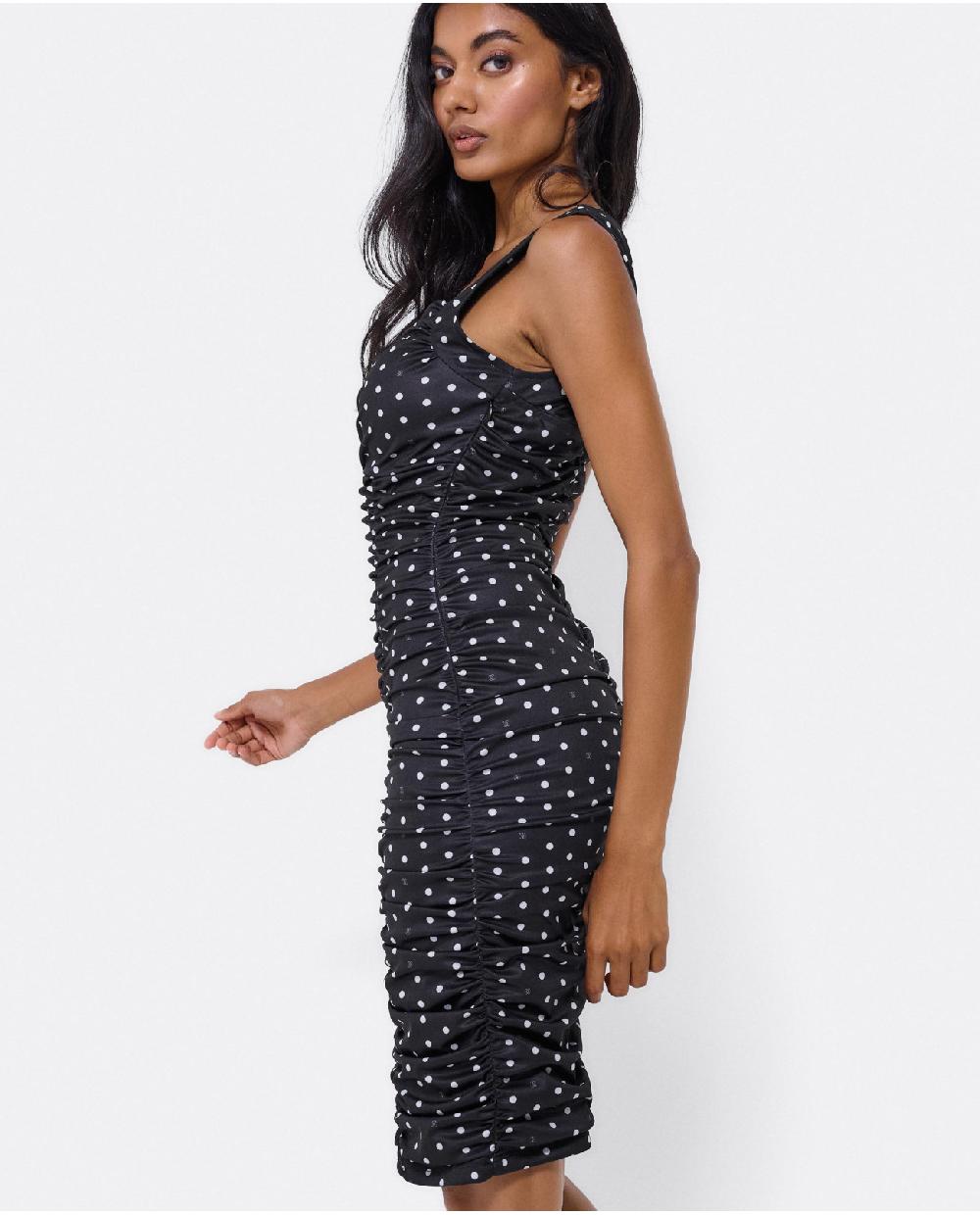 Cuplé VESTIDO AJUSTADO DRAPEADO PUNTO LUNARES BLANCO NEG Rebajas top
