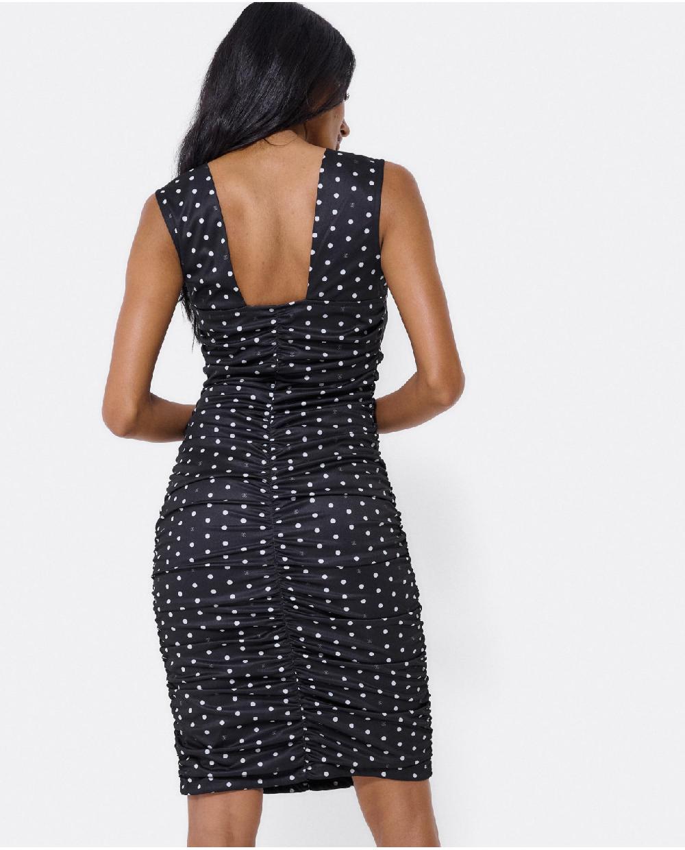Cuplé VESTIDO AJUSTADO DRAPEADO PUNTO LUNARES BLANCO NEG Rebajas top