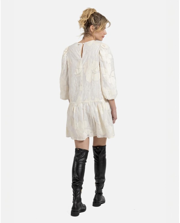 Cuplé VESTIDO MINI MANGAS VOLUMEN JACQUARD BEIG Envío internacional gratuito