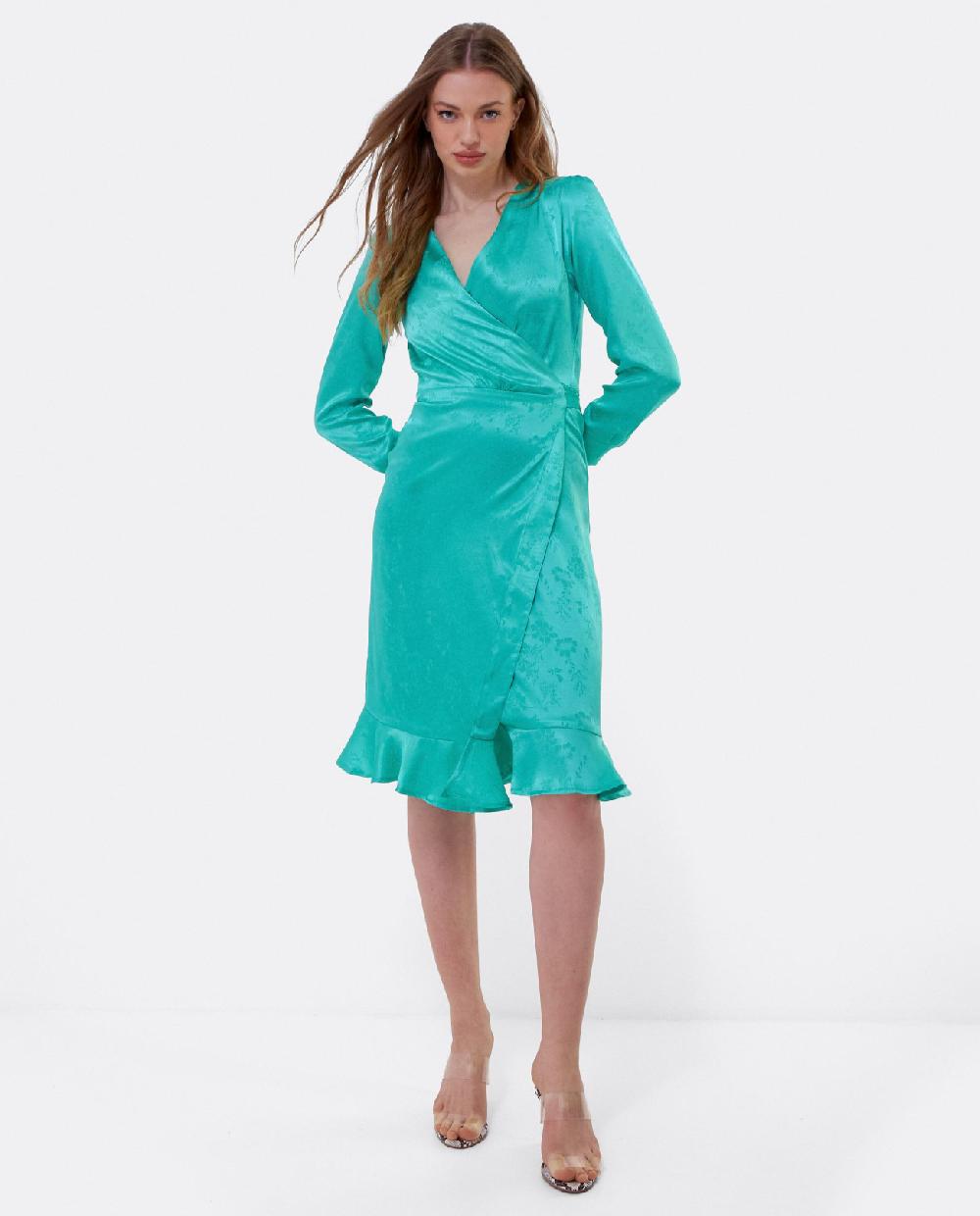 Cuplé VESTIDO CRUZADO VOLANTE JACQUARD AZUL Ahorra y exporta