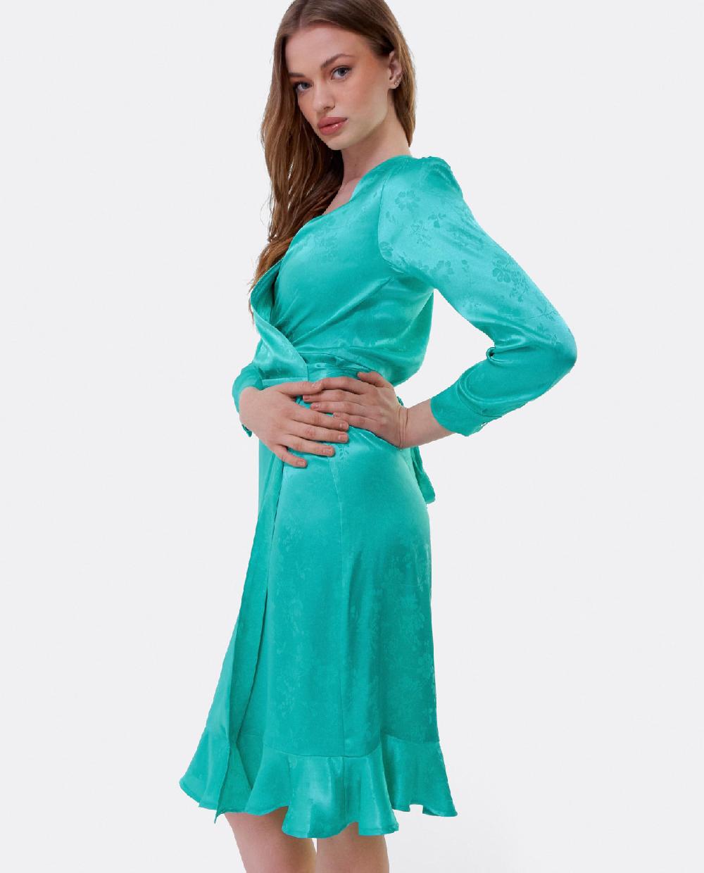 Cuplé VESTIDO CRUZADO VOLANTE JACQUARD AZUL Ahorra y exporta