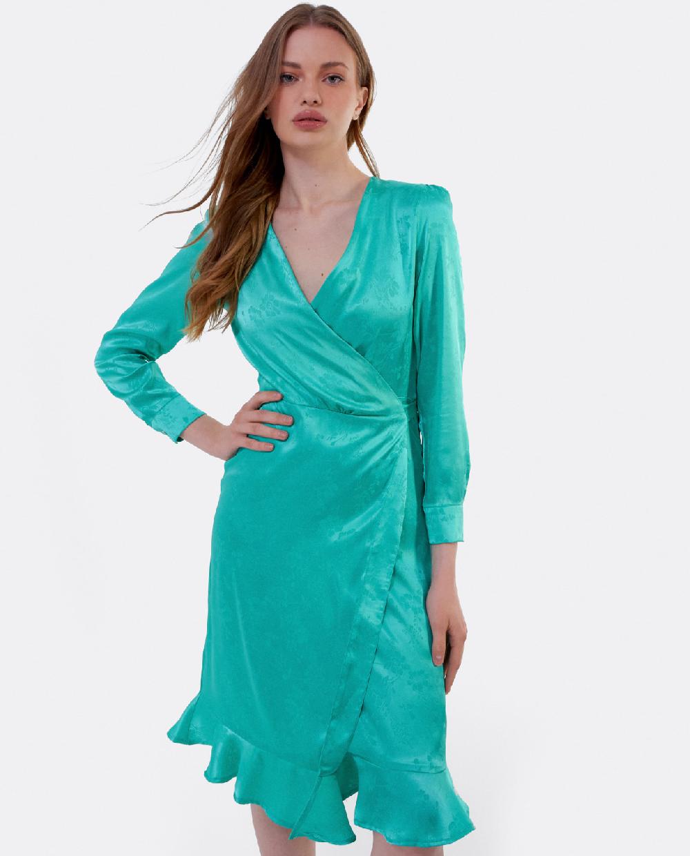 Cuplé VESTIDO CRUZADO VOLANTE JACQUARD AZUL Ahorra y exporta