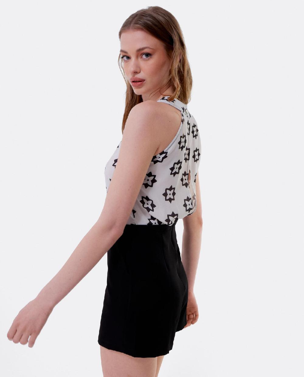 Cuplé MONO CORTO HALTER CREP BLANCO/NEGRO Precios de Black Friday