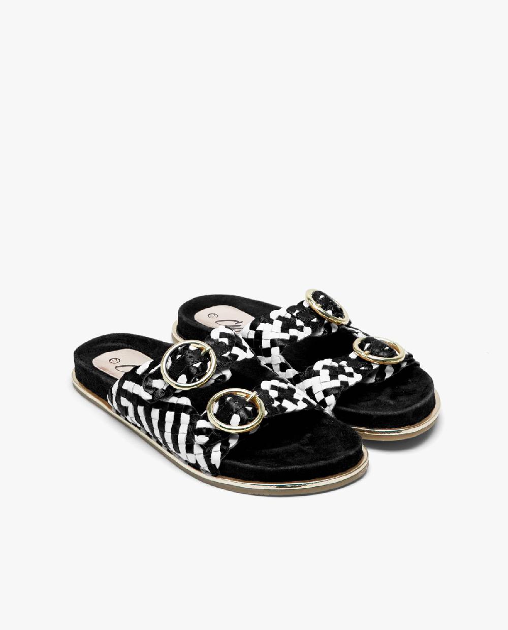 Cuplé SANDALIA BIO HEBILLAS PIEL TRENZADA BLANCO/NEGRO Descuentos del mes