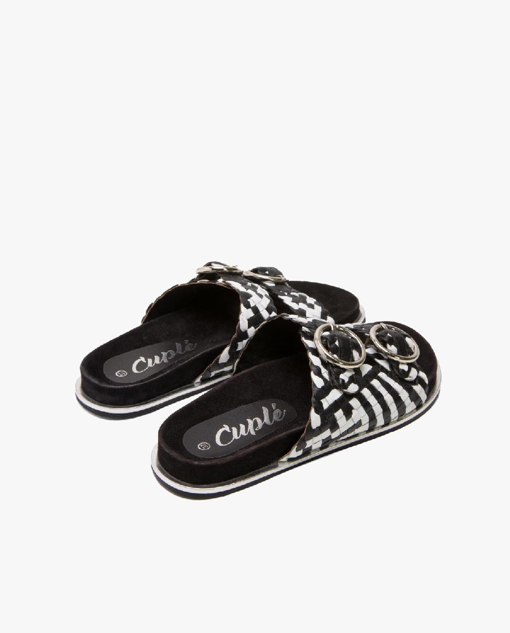 Cuplé SANDALIA BIO HEBILLAS PIEL TRENZADA BLANCO/NEGRO Descuentos del mes