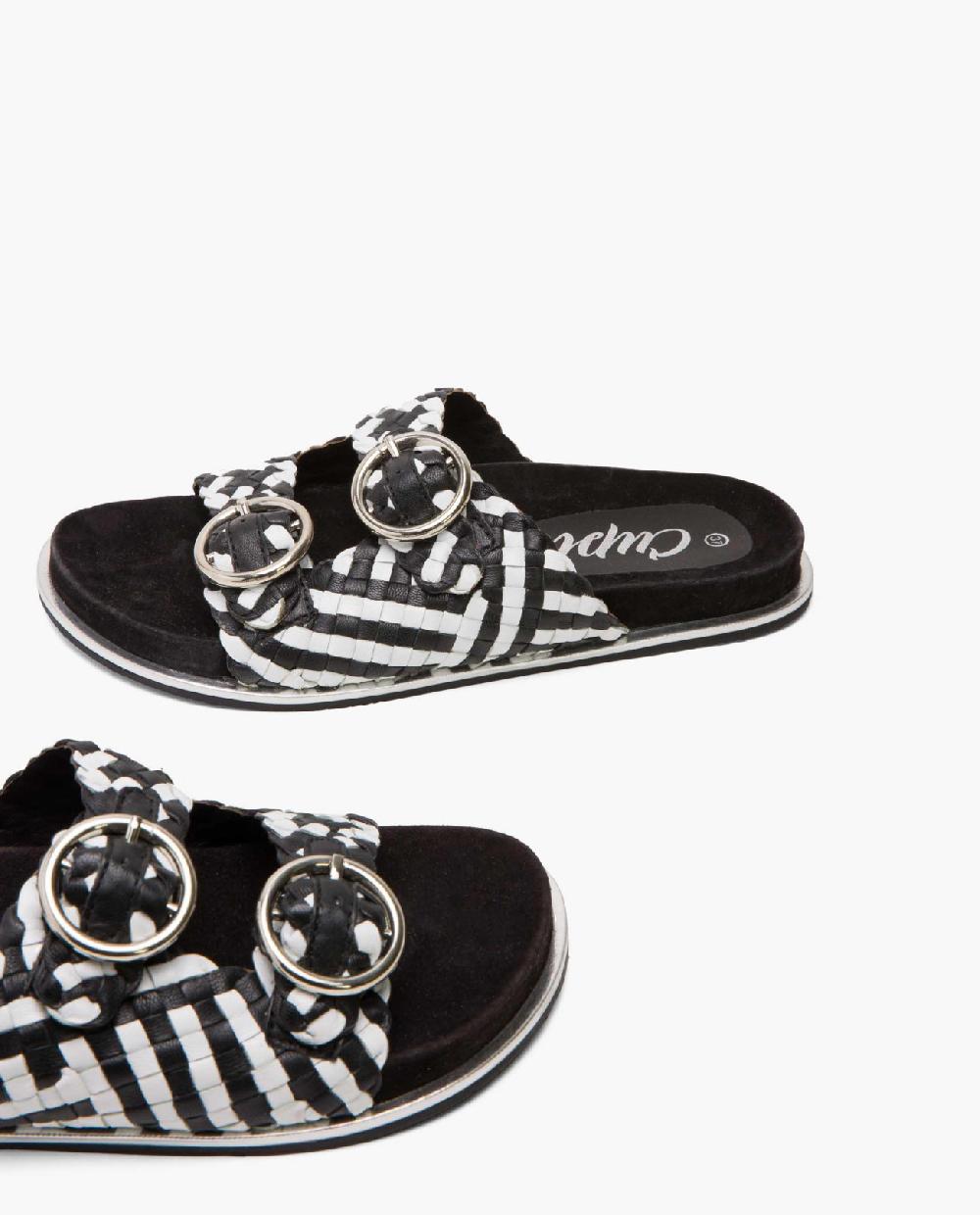 Cuplé SANDALIA BIO HEBILLAS PIEL TRENZADA BLANCO/NEGRO Descuentos del mes