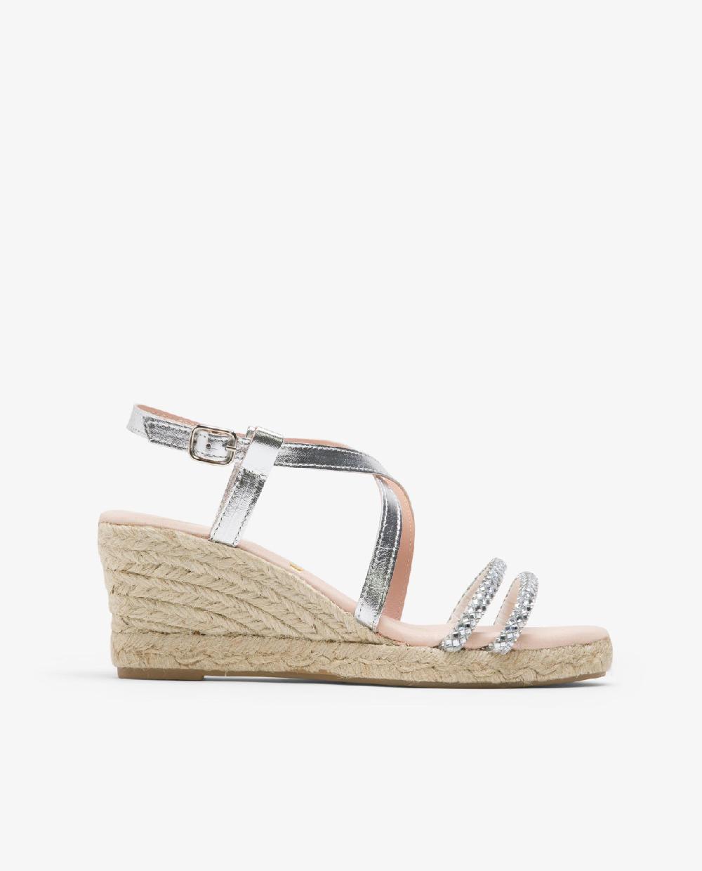 Cuplé SANDALIA CUÑA TIRAS STRASS PLATA
