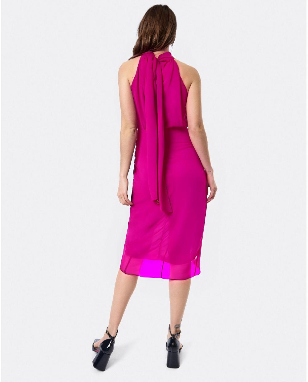 Cuplé VESTIDO ESCOTE HALTER GASA FUCSIA Descuento por venta flash