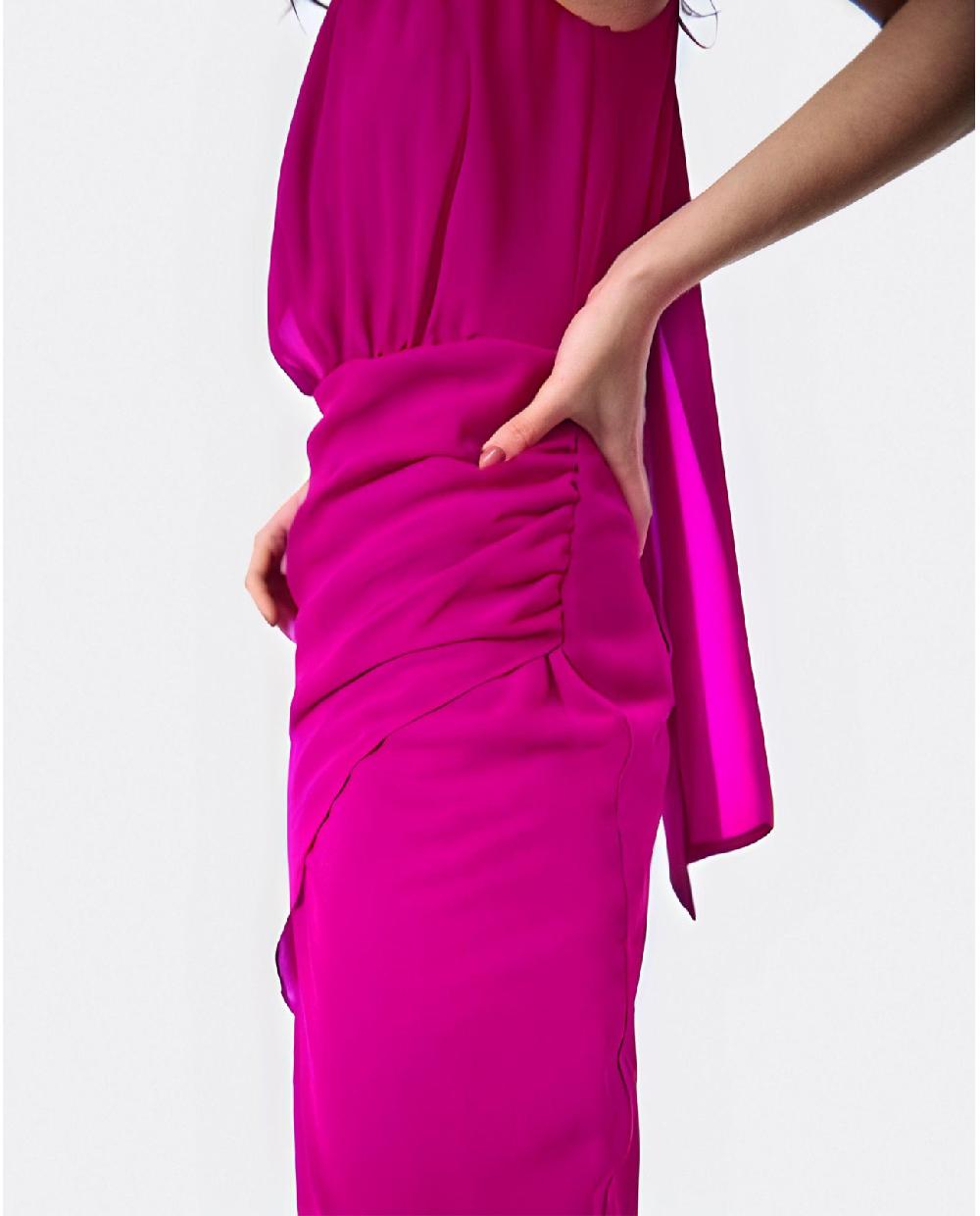 Cuplé VESTIDO ESCOTE HALTER GASA FUCSIA Descuento por venta flash