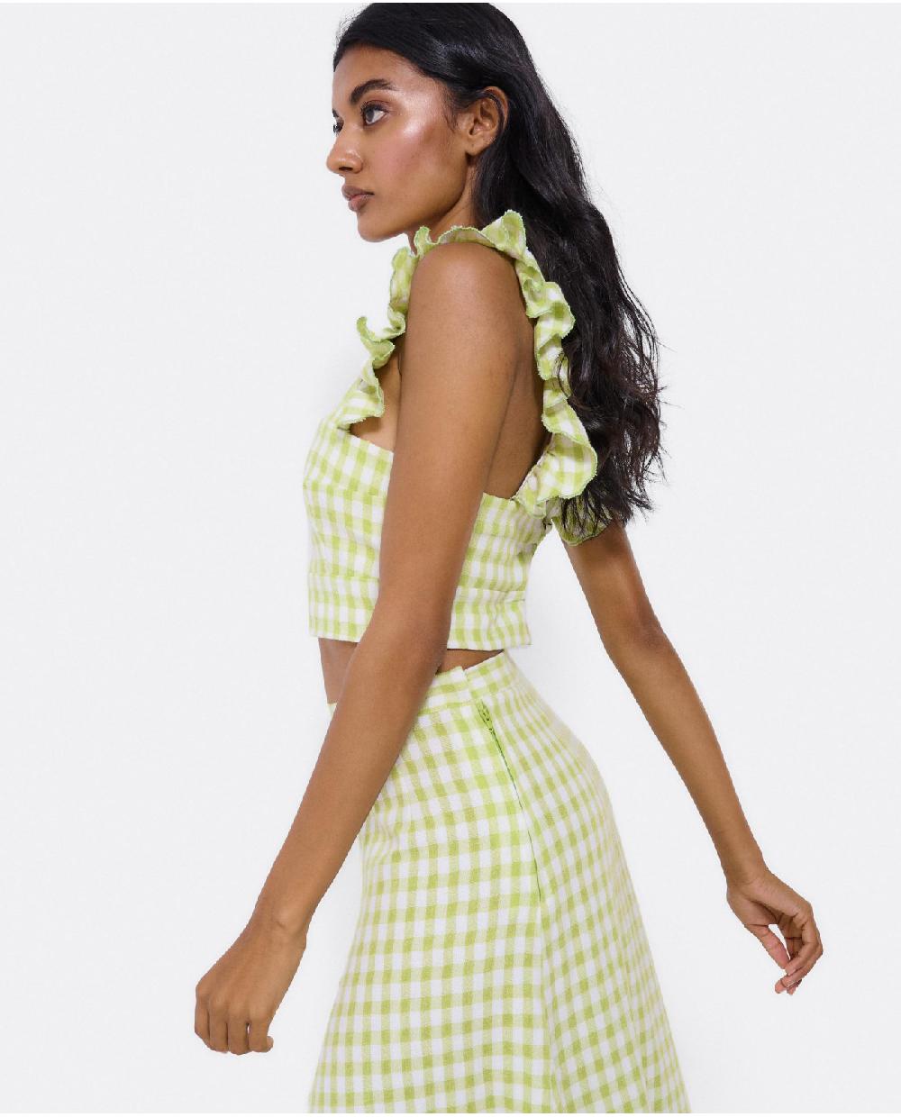 Cuplé CROP TOP VOLANTE TEJIDO CUADROS VICHY VERDE Outlet