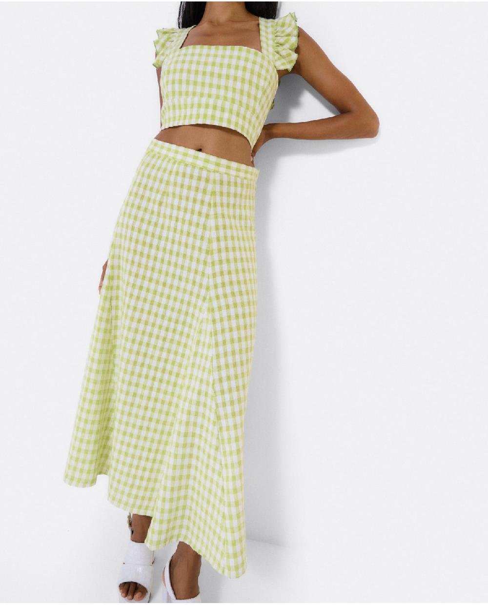 Cuplé CROP TOP VOLANTE TEJIDO CUADROS VICHY VERDE Outlet