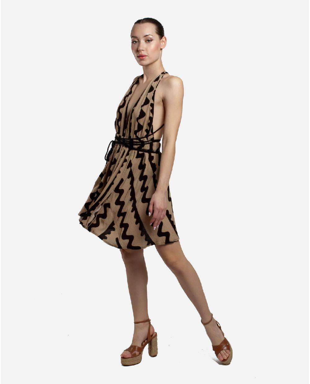 Cuplé MINI VESTIDO CUERDA CREP NEGRO/ BEIGE Outlet online