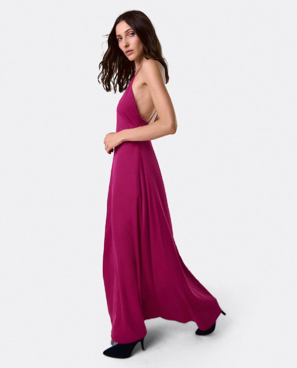 Cuplé VESTIDO LARGO FIESTA TIRANTES SATEN FUCSIA Mejor oferta