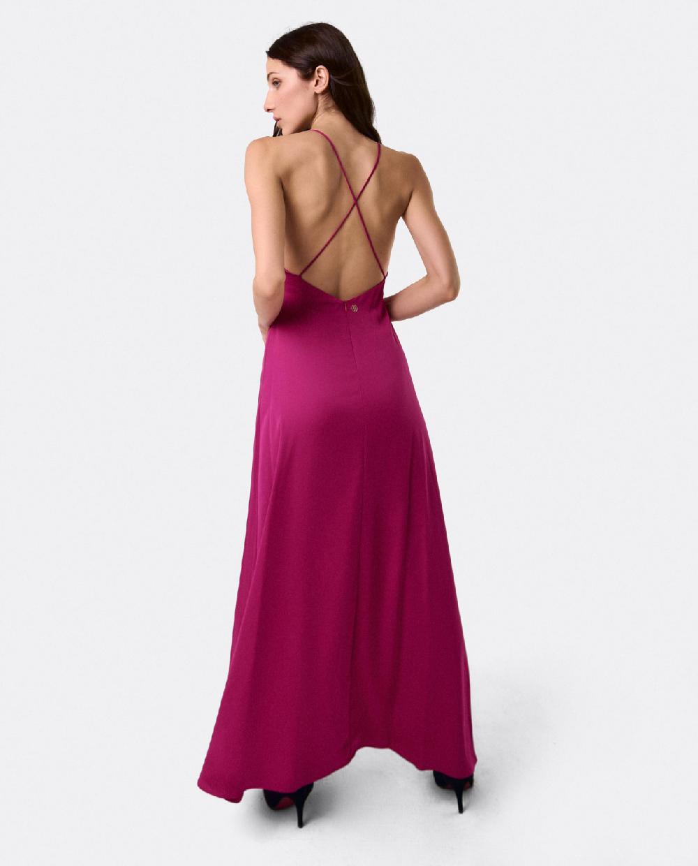 Cuplé VESTIDO LARGO FIESTA TIRANTES SATEN FUCSIA Mejor oferta