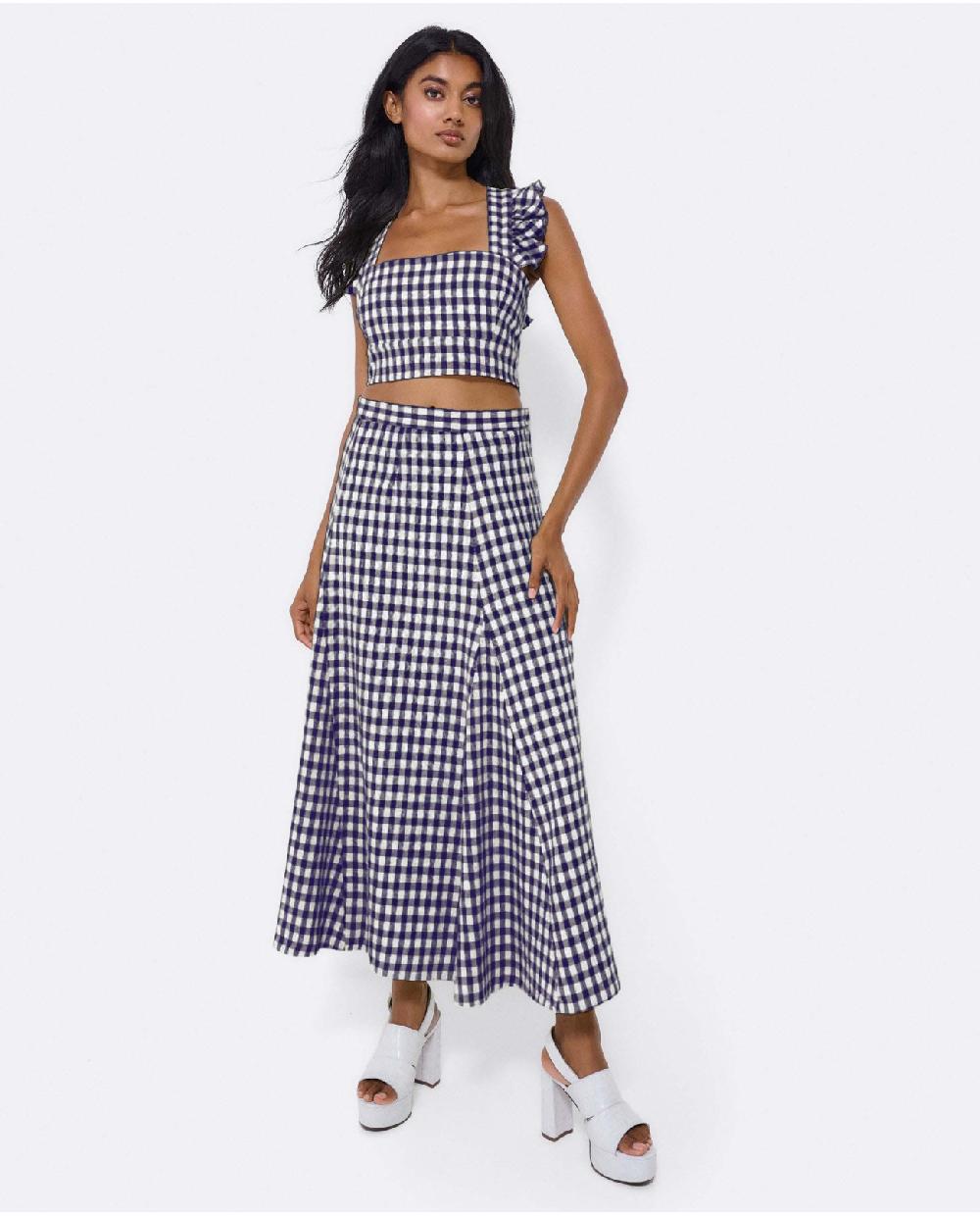 Cuplé CROP TOP VOLANTE TEJIDO CUADROS VICHY MARINO Envío gratis