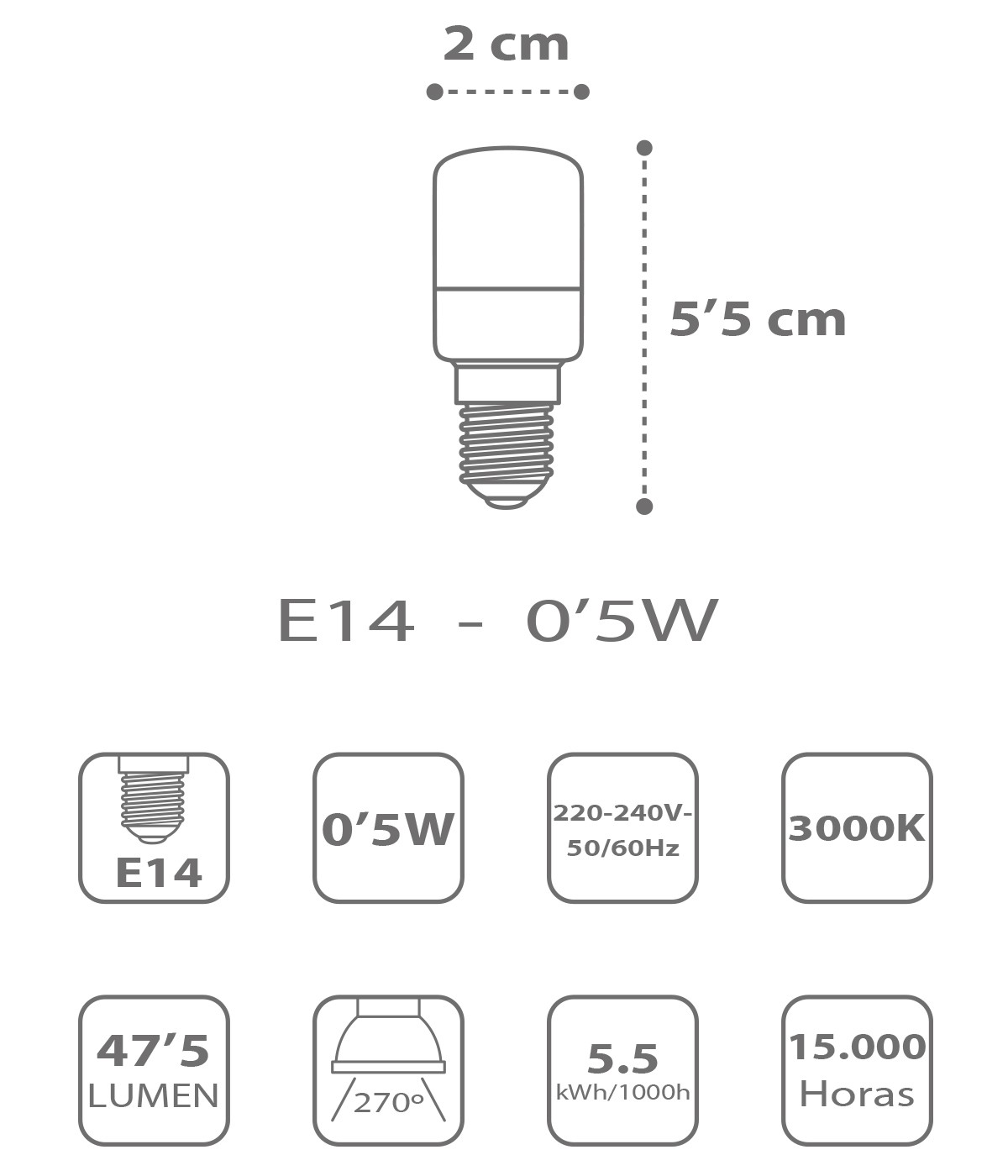 Dansi Bombilla LED E14 0 5W 2800k Cálida - Luz Noche / Guía Oferta exclusiva