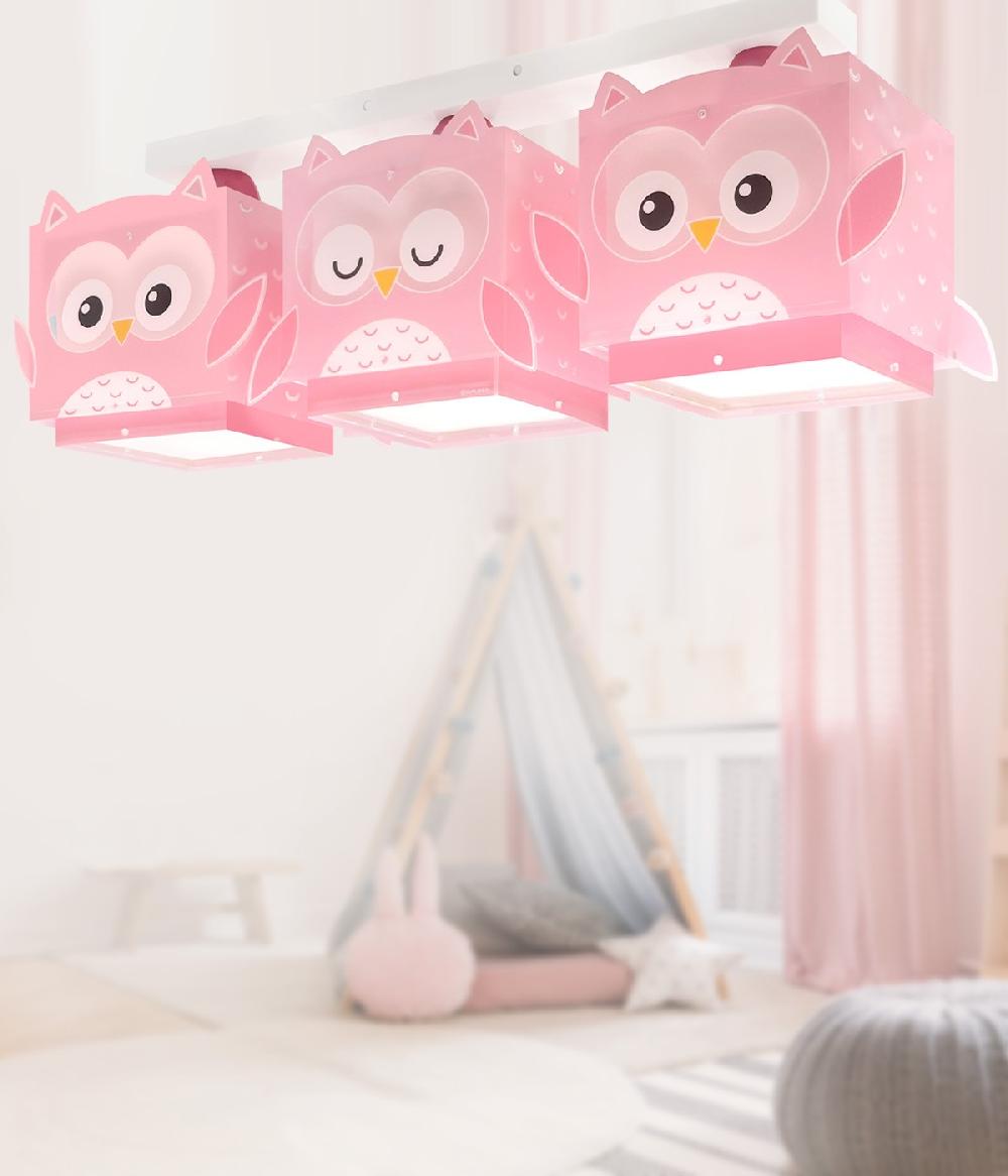 Dansi Plafón de techo 3 luces infantil Little Pink Owl Búho Rosa