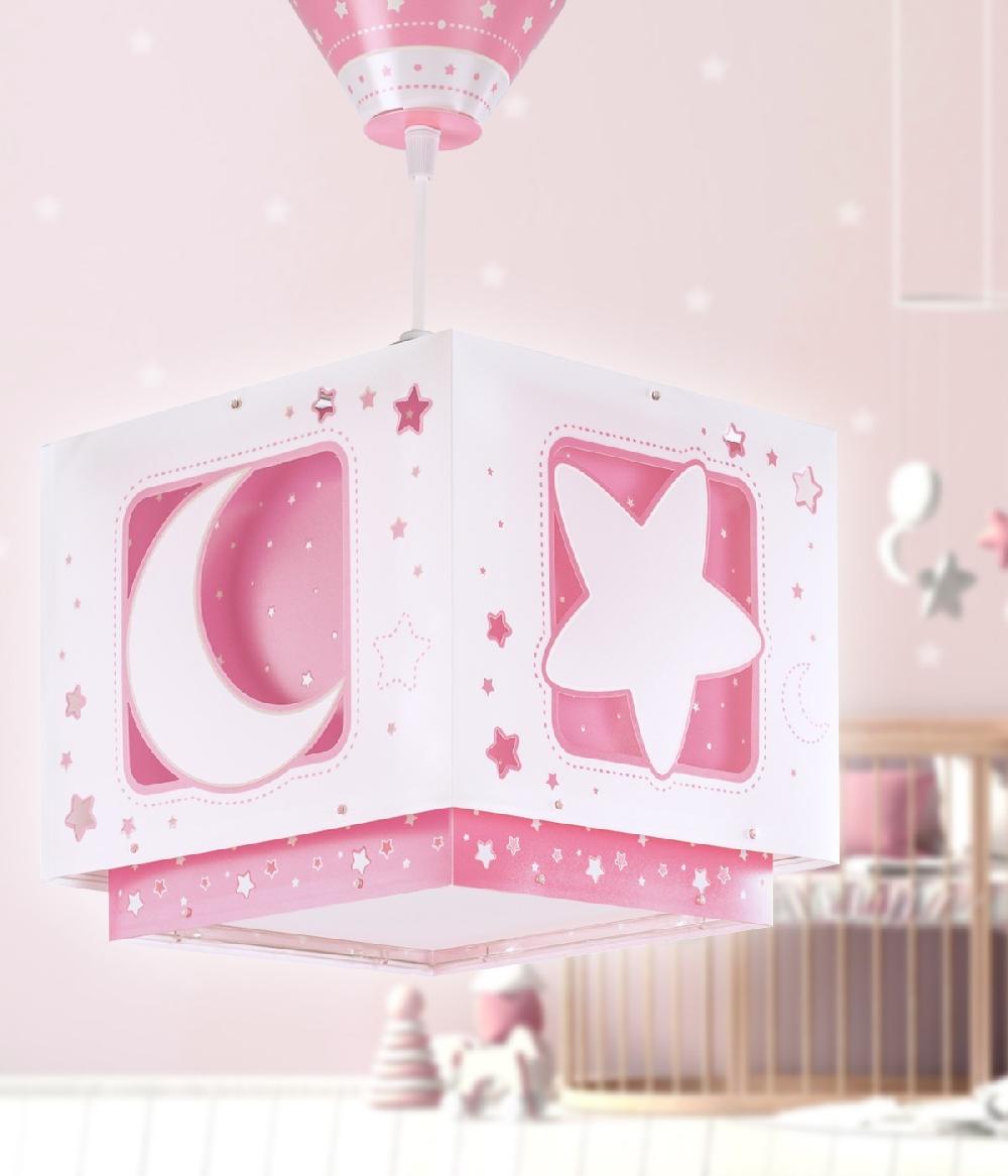 Dansi Lámpara de techo infantil Moonlight Luna y Estrellas rosa
