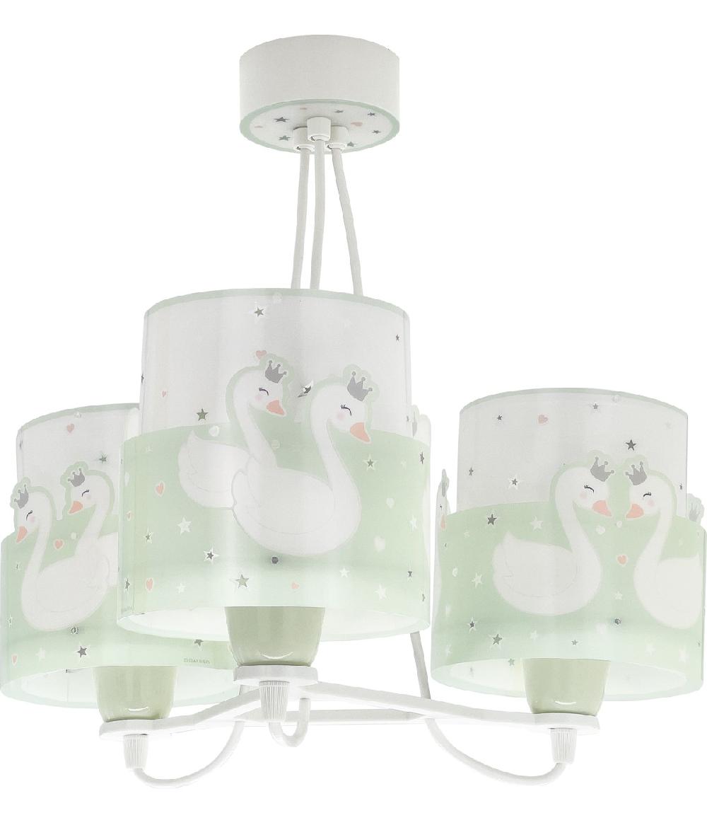 Dansi Lámpara de Techo 3 Luces infantil Sweet Love Cisnes Verde
