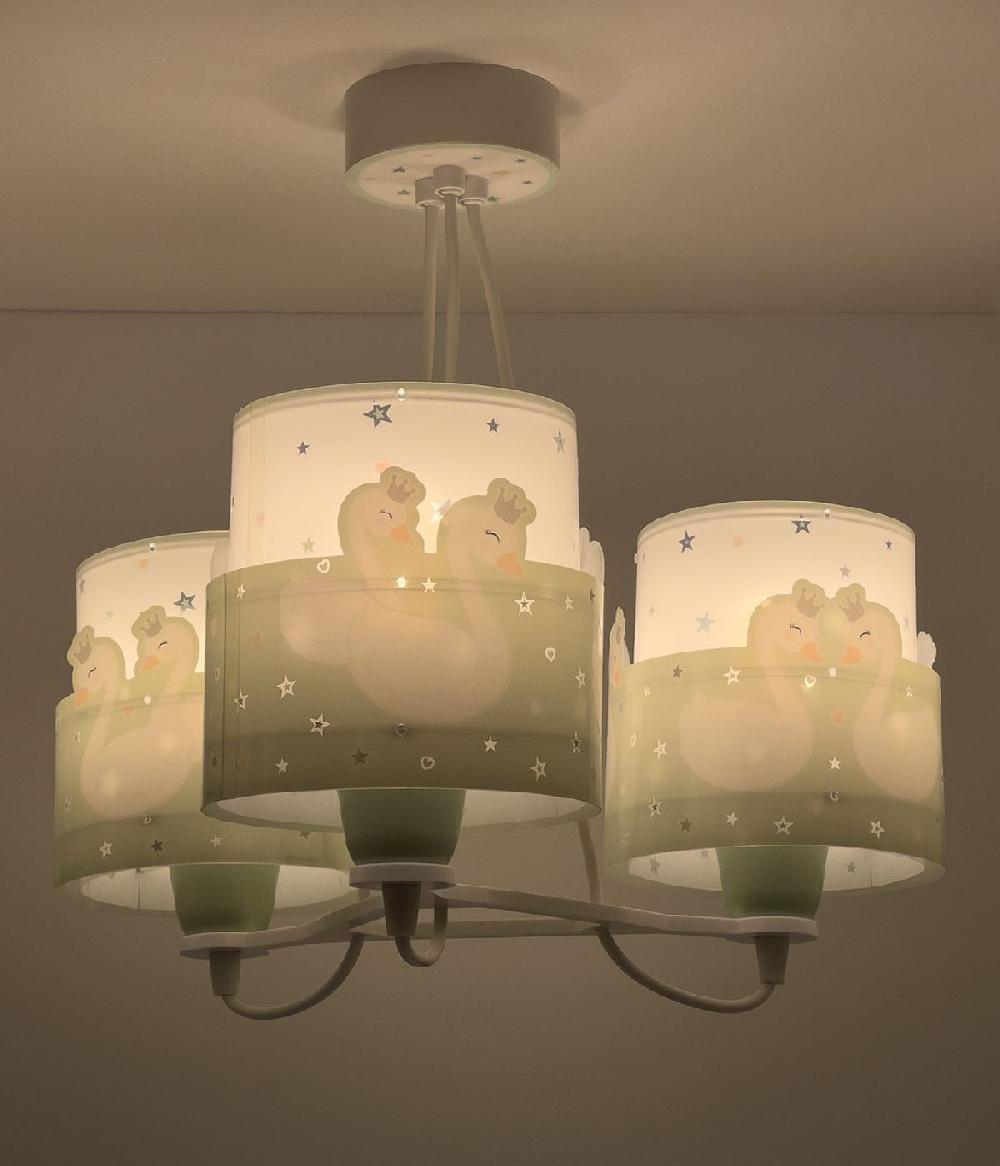 Dansi Lámpara de Techo 3 Luces infantil Sweet Love Cisnes Verde Outlet