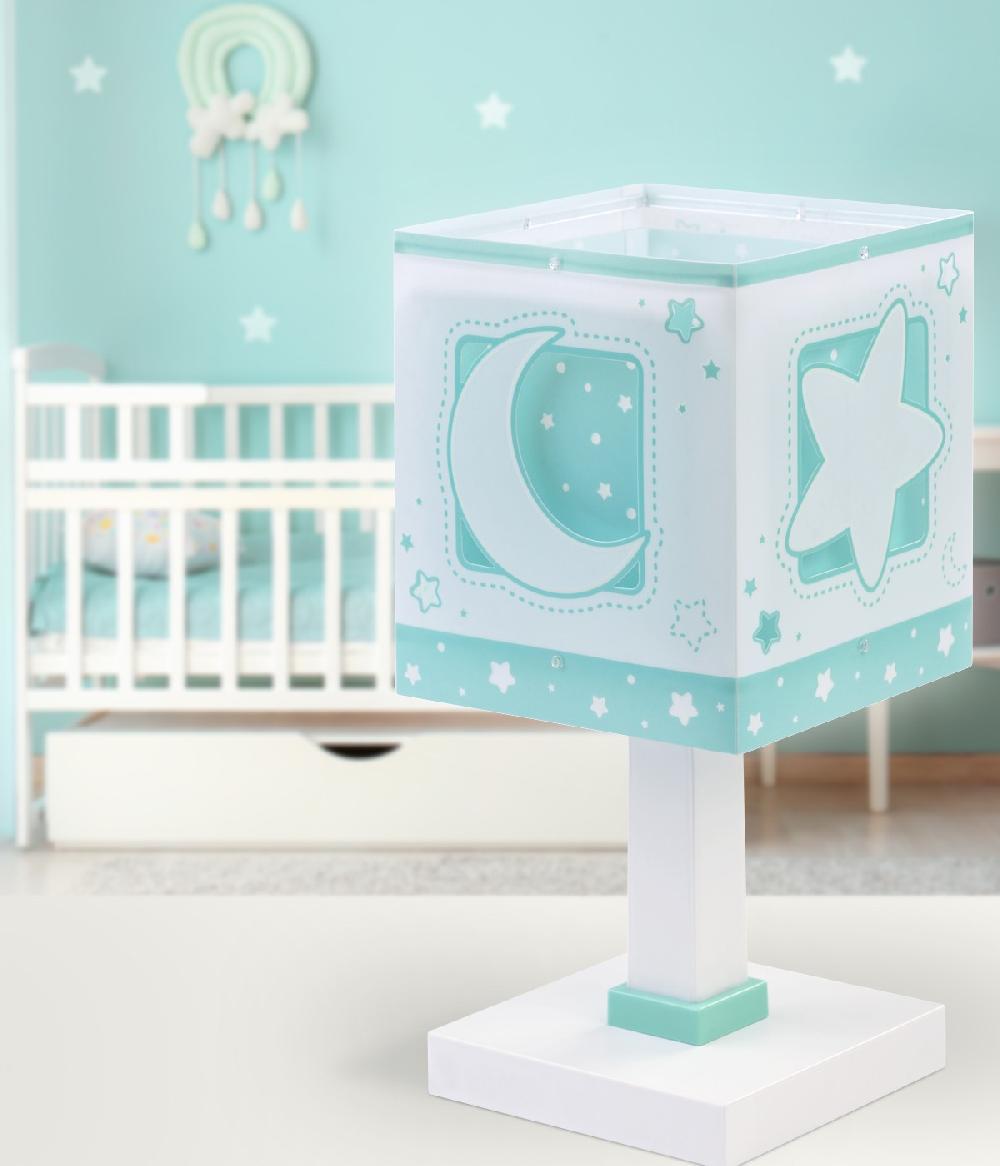 Dansi Lámpara de mesita infantil Moonlight Luna y Estrellas verde Tienda de fábrica