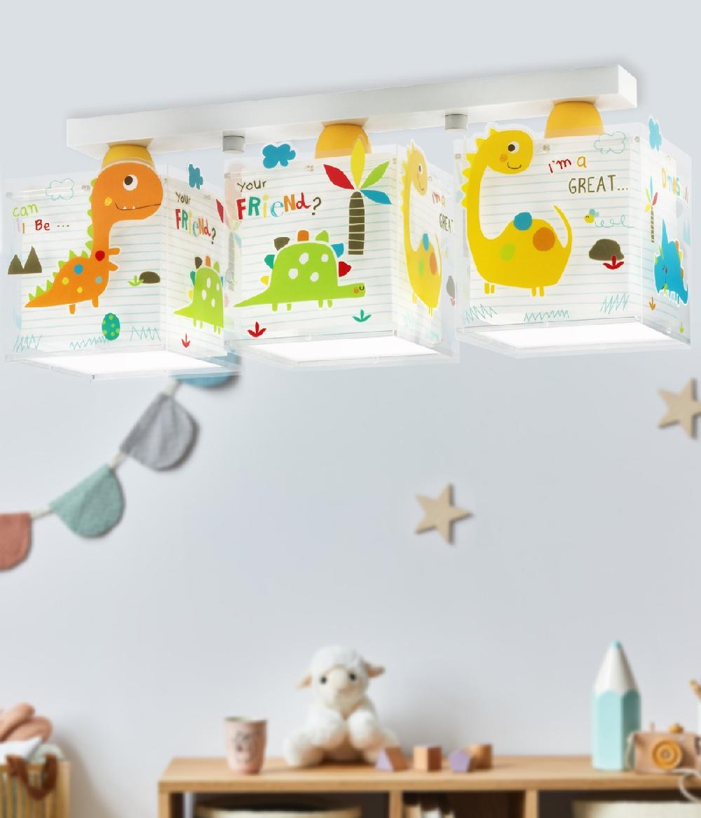 Dansi Plafón de techo 3 luces infantil Dinos Dinosaurios