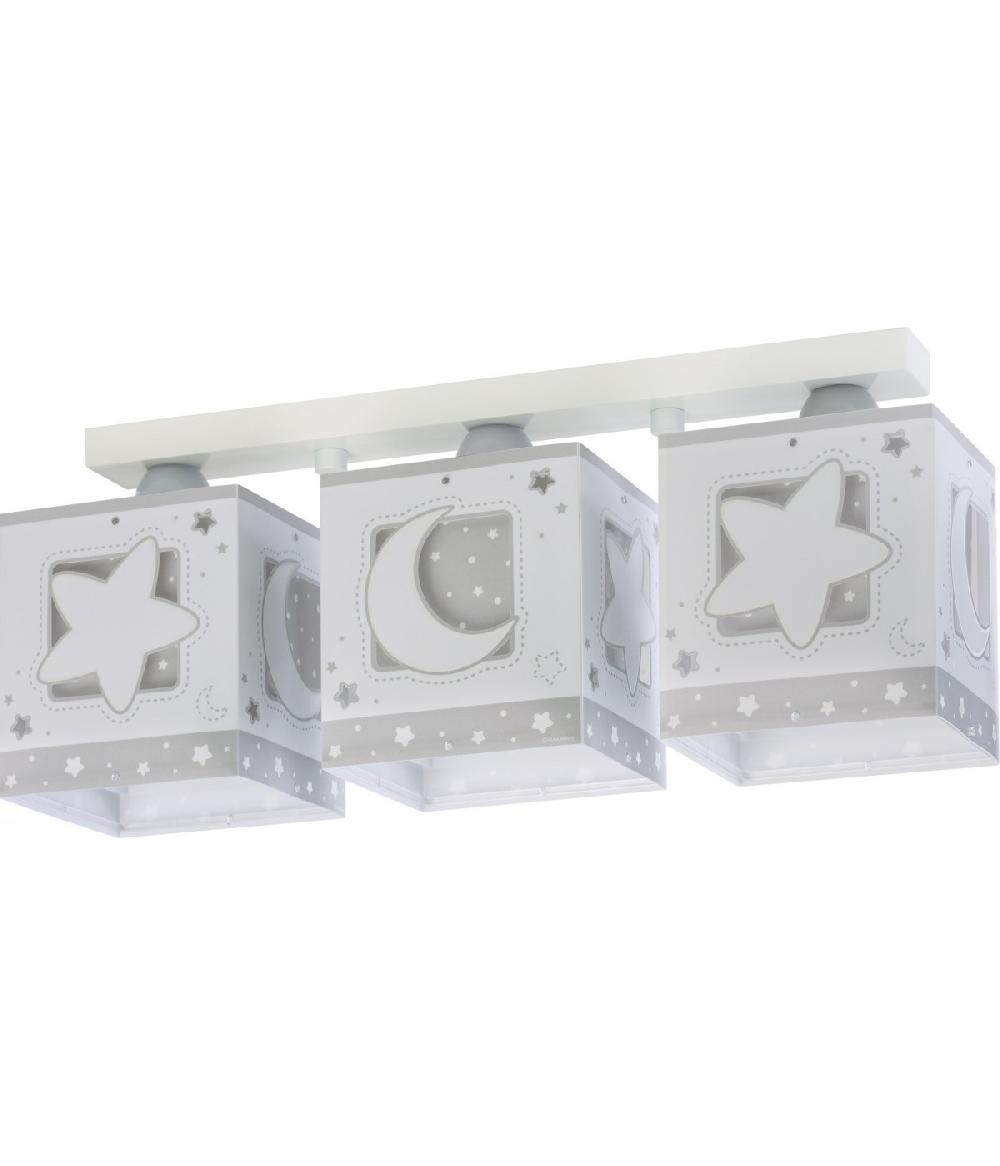 Dansi Plafón de techo 3 luces infantil Moonlight Luna y Estrellas gris