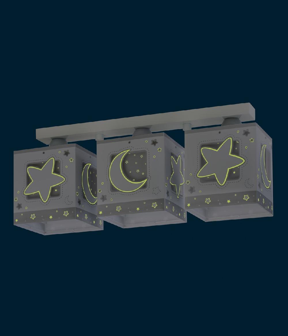 Dansi Plafón de techo 3 luces infantil Moonlight Luna y Estrellas gris Rebajas de fábrica