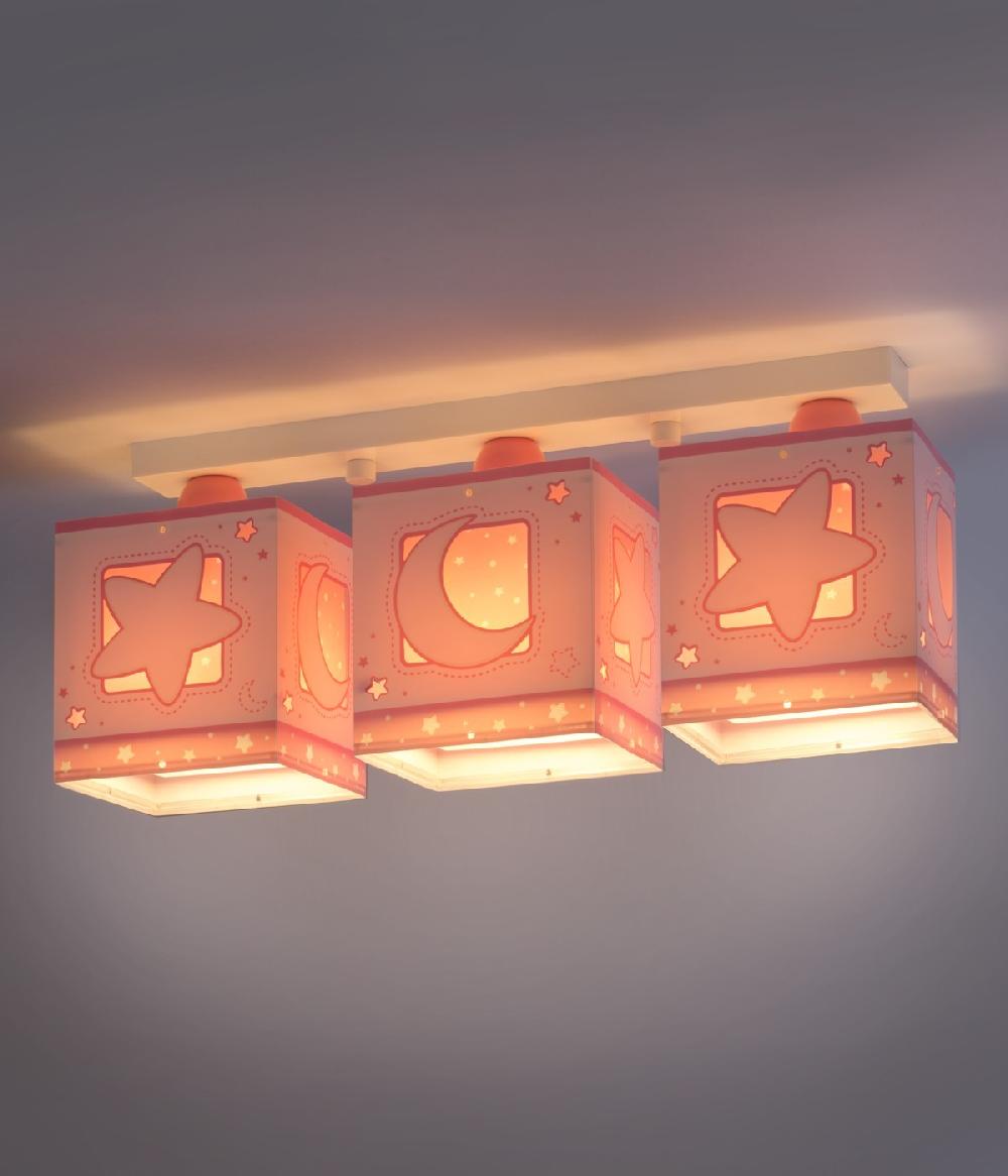 Dansi Plafón de techo 3 luces infantil Moonlight Luna y Estrellas rosa Mejor oferta