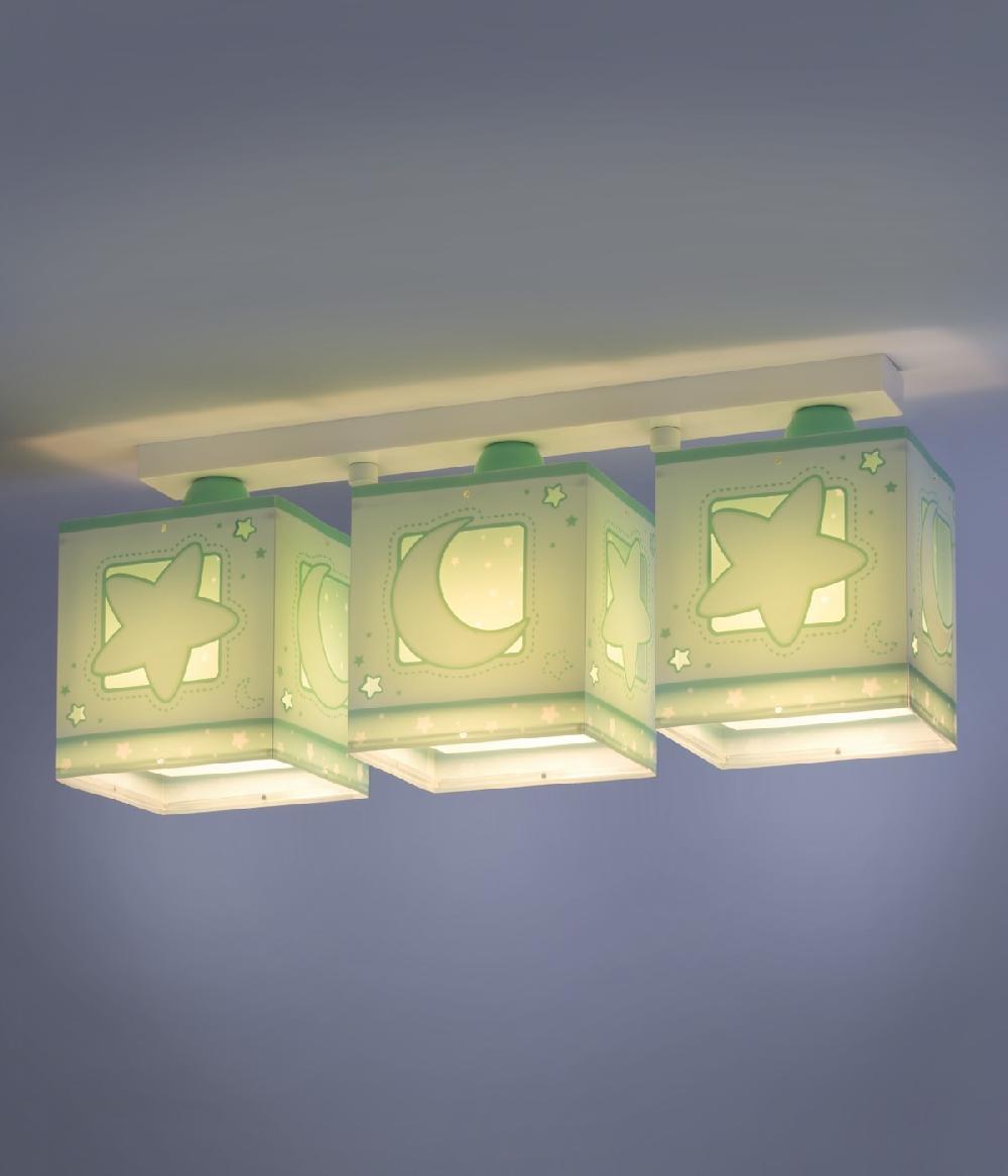 Dansi Plafón de techo 3 luces infantil Moonlight Luna y Estrellas verde
