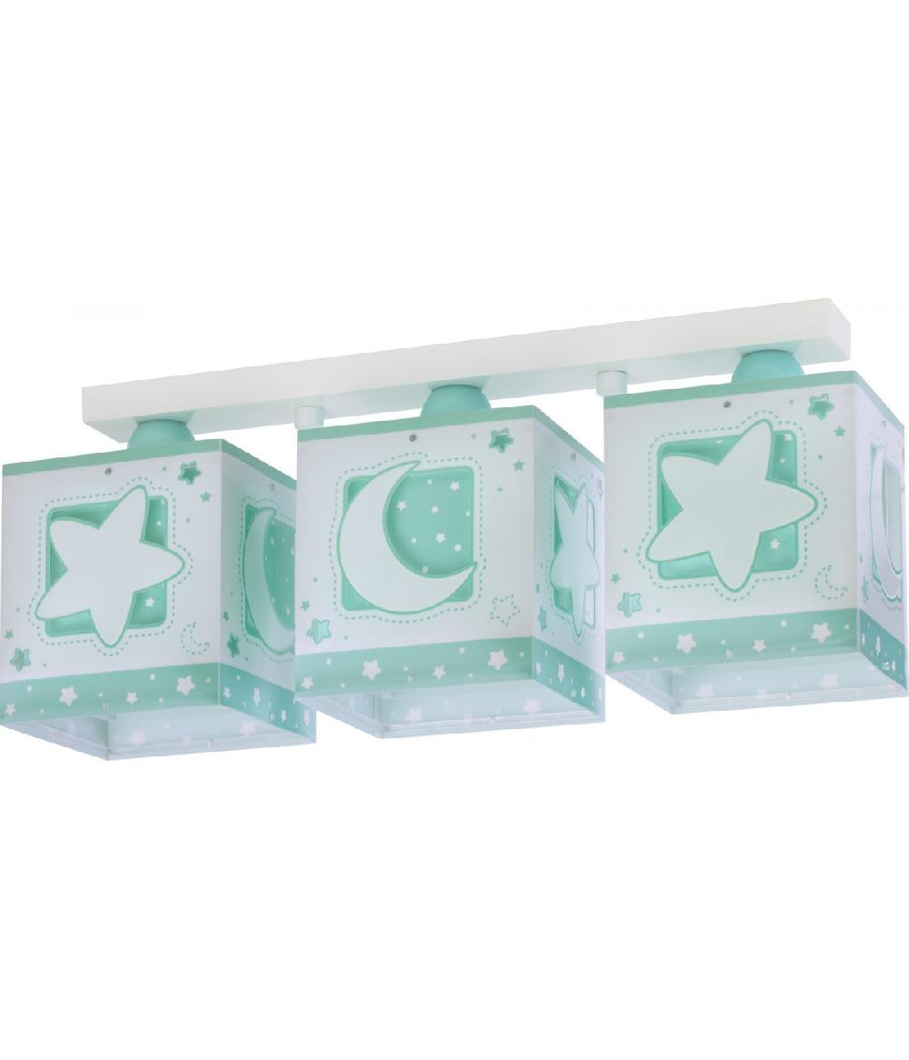 Dansi Plafón de techo 3 luces infantil Moonlight Luna y Estrellas verde ÚLTIMAS EDICIONES