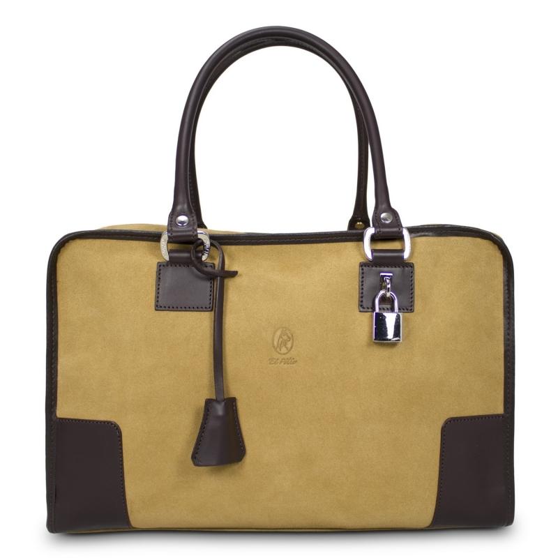 El potro Bolso Bowling mujer en piel vacuno color camel - Caza Envío internacional gratuito